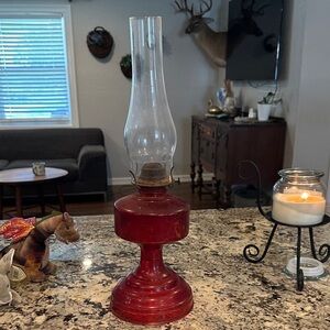 Vintage Red Glass Oil Lamp